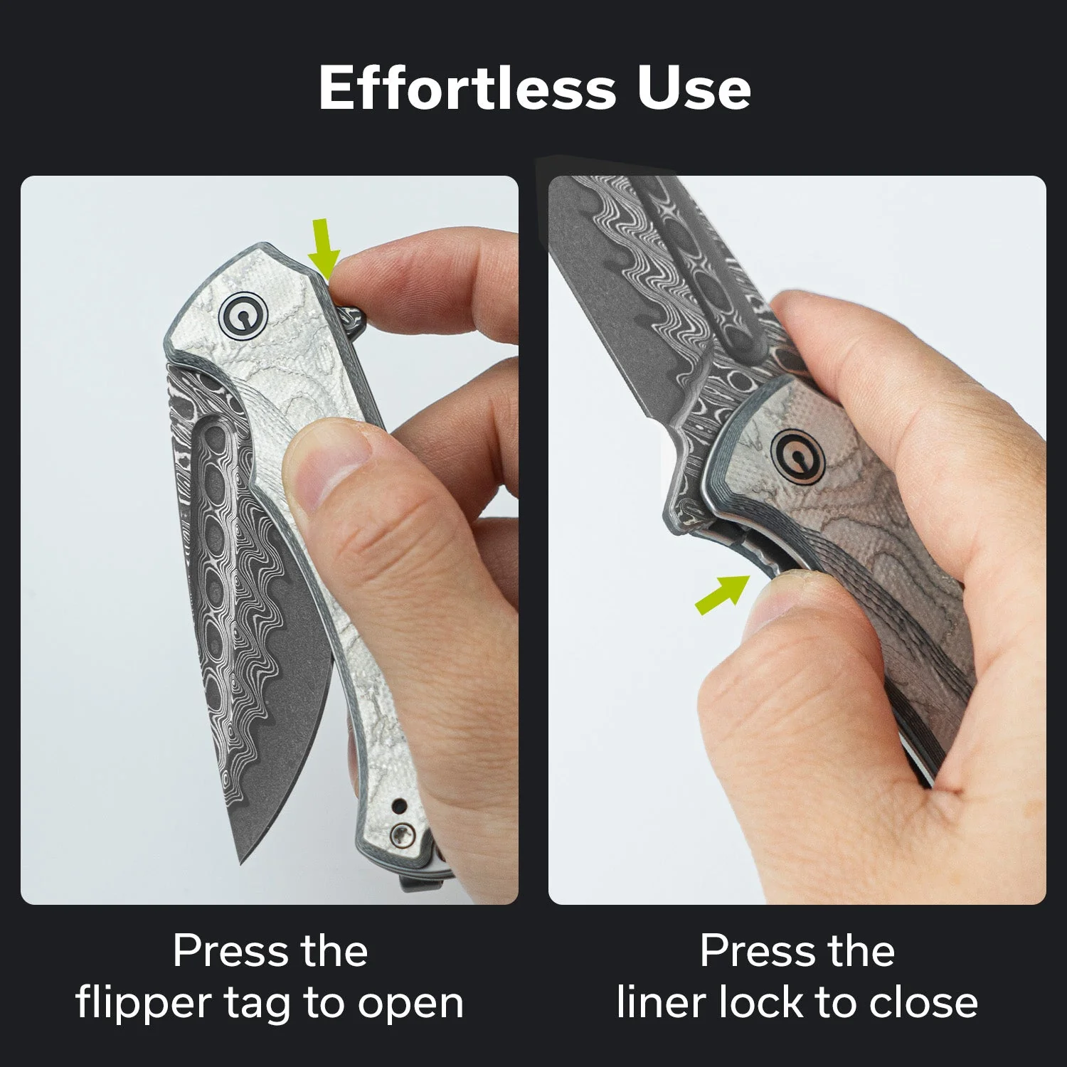 CIVIVI Voidflare Flipper Knife G10 With Aluminum Foil Handle (2.92" Damascus Blade) C24040-DS1 - Image 4