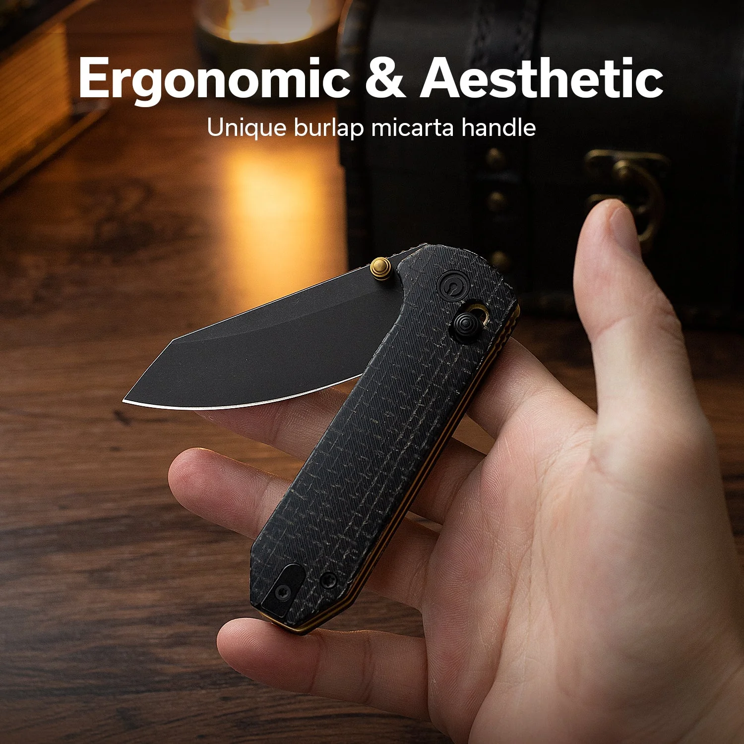 CIVIVI Yonder Thumb Stud & Crossbar Lock Knife Black Burlap Micarta Handle (2.88" Black Stonewashed 14C28N Blade) C23073B-2 - Image 5