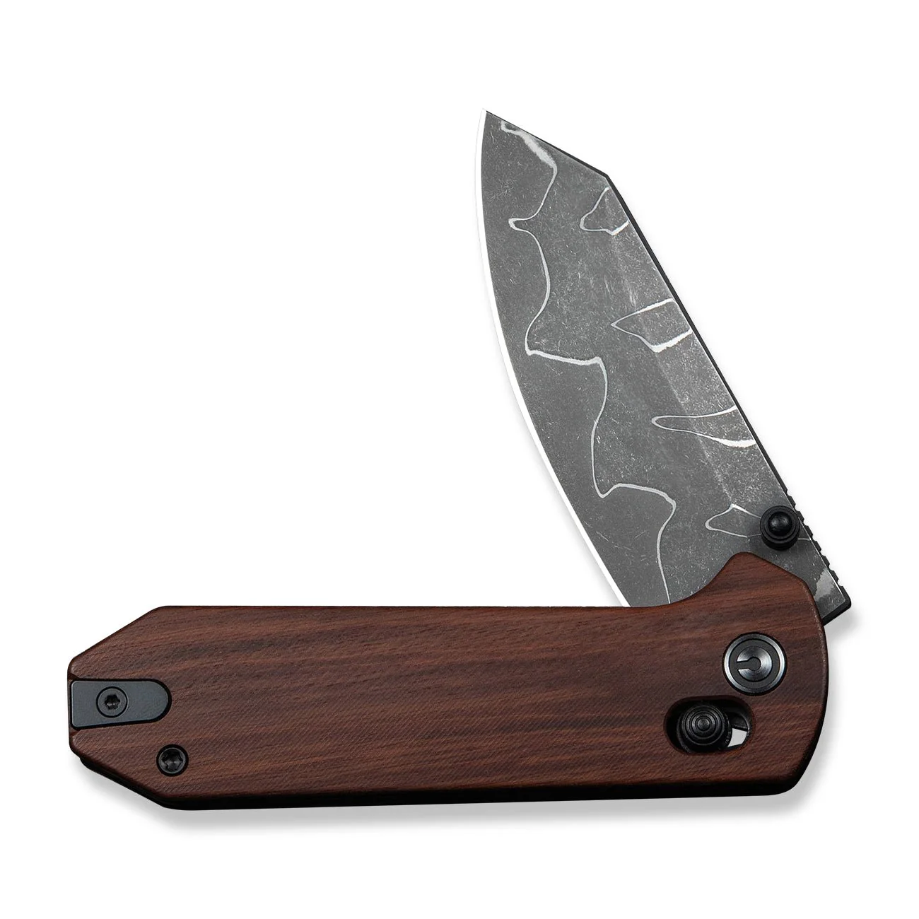 CIVIVI Yonder Thumb Stud & Crossbar Lock Knife Guibourtia Wood Handle (2.88" New Damascus Blade with Jagged Pattern) C23073B-DS2 - Image 5